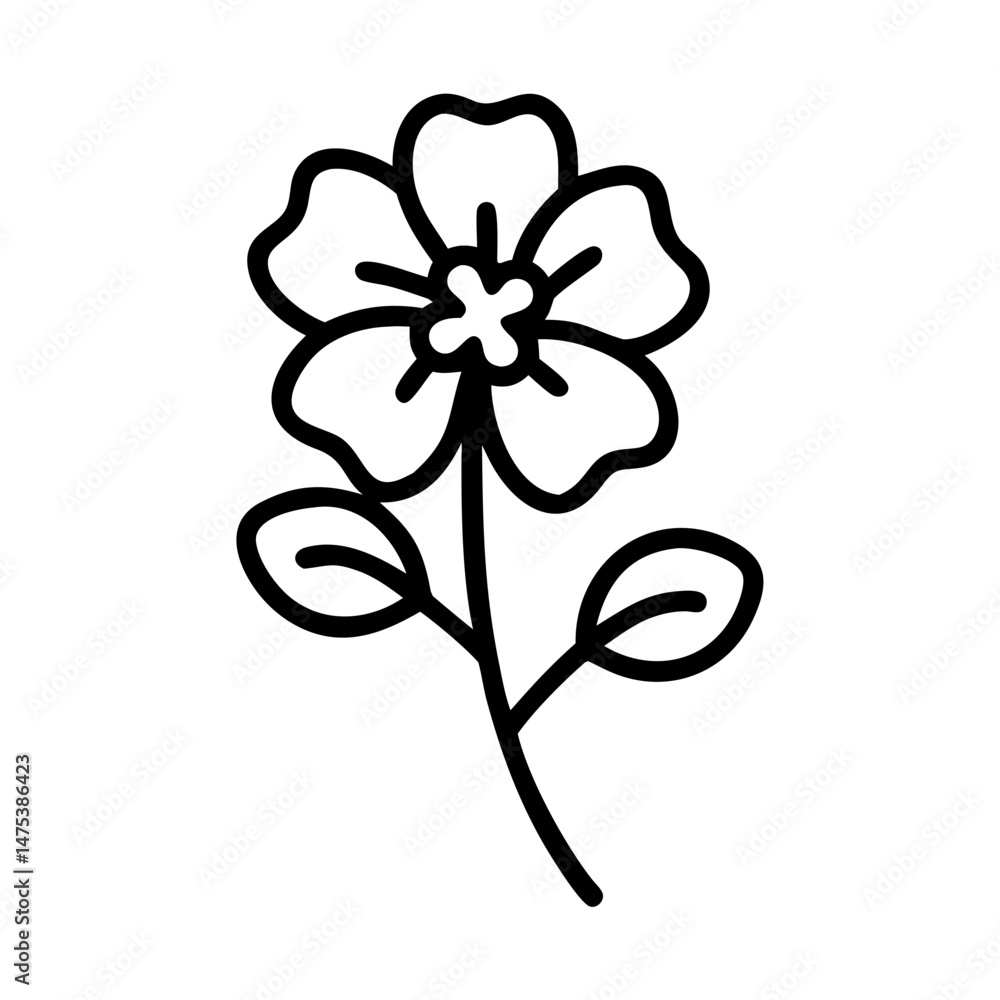 Aufkleber simple line drawing of a blooming flower with stem and leaves in a minimalist style design element