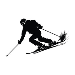 Skier Dynamically Descending a Snowy Slope