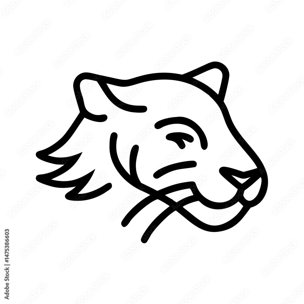 Poster a feline head depicted with simple bold lines in a side profile on a white background design element