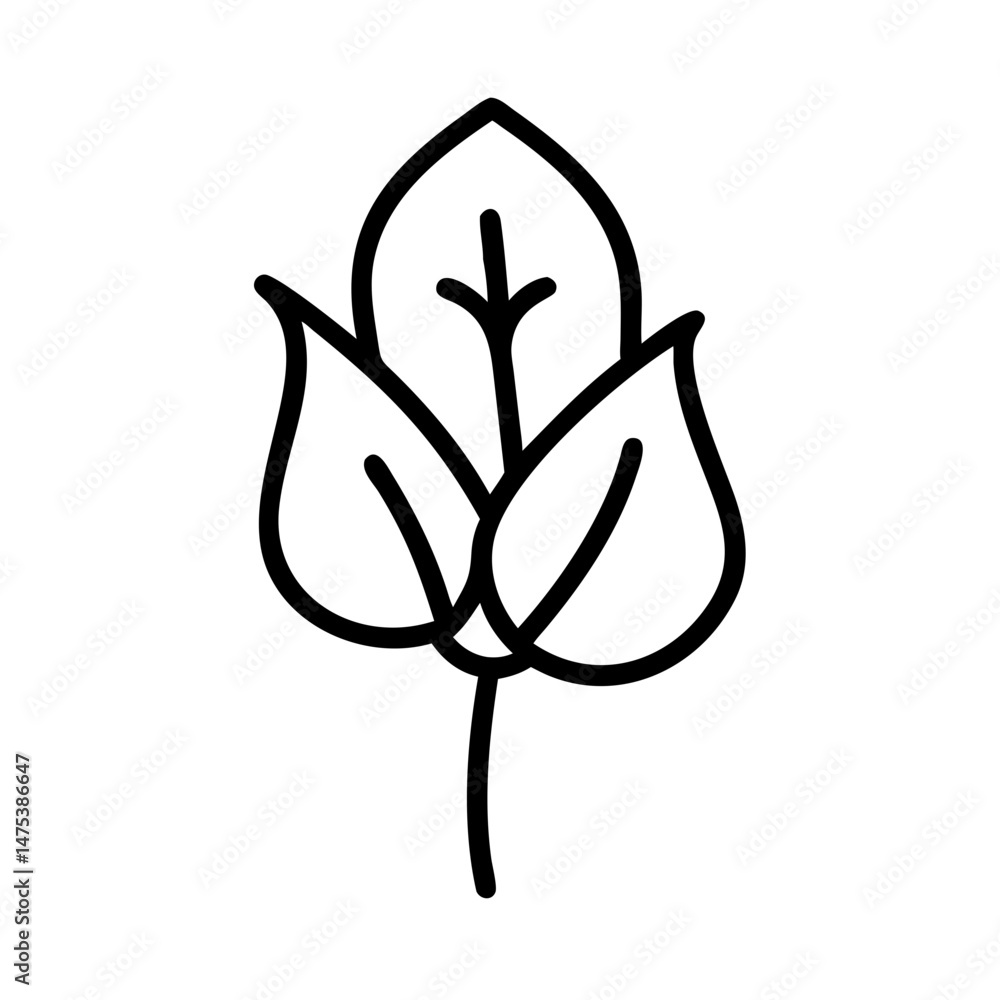 Poster simple botanical drawing showing three stylized foliage shapes with a stem in a minimalist style des