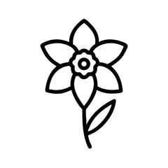 Obraz premium Simple outline drawing of a daffodil with six petals and a single leaf on a white background image