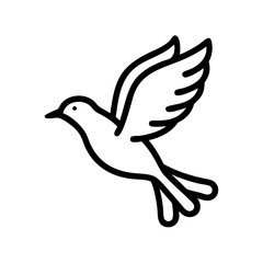 A simple graphic shows a bird in flight with wings spread and tail feathers displayed elegantly in the air