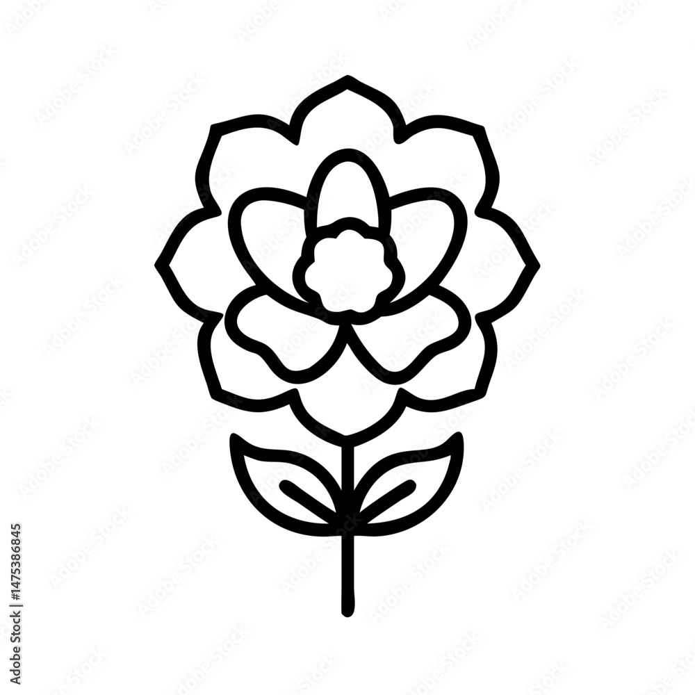 Poster a simple blossom with petals and leaves in a line art style isolated on a white background image des