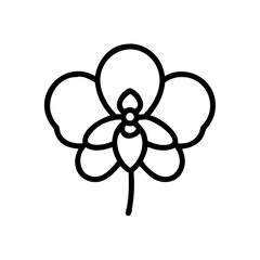 Simple graphic depiction of a blooming orchid with bold outlines and a minimalist design style shown here