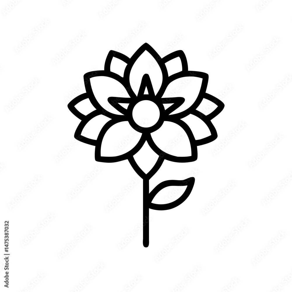 Poster simple graphic of a bloom with petals and a stem, presented in a minimalist line drawing style desig