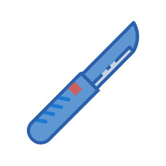 Blue cartoon scalpel on a White Background, medical equipment