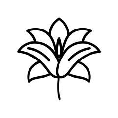 Stylized blossom drawing with bold outline and symmetrical petal arrangement in monochrome format