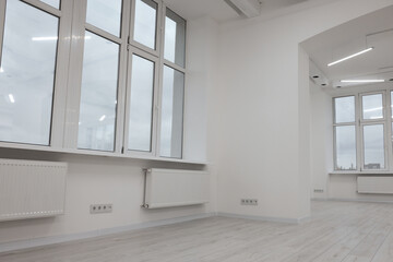 New empty room with clean windows and white walls