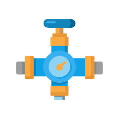 Isolated flat illustration of a blue and orange pipe valve