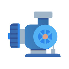 Blue industrial pump machinery component on White Background artwork