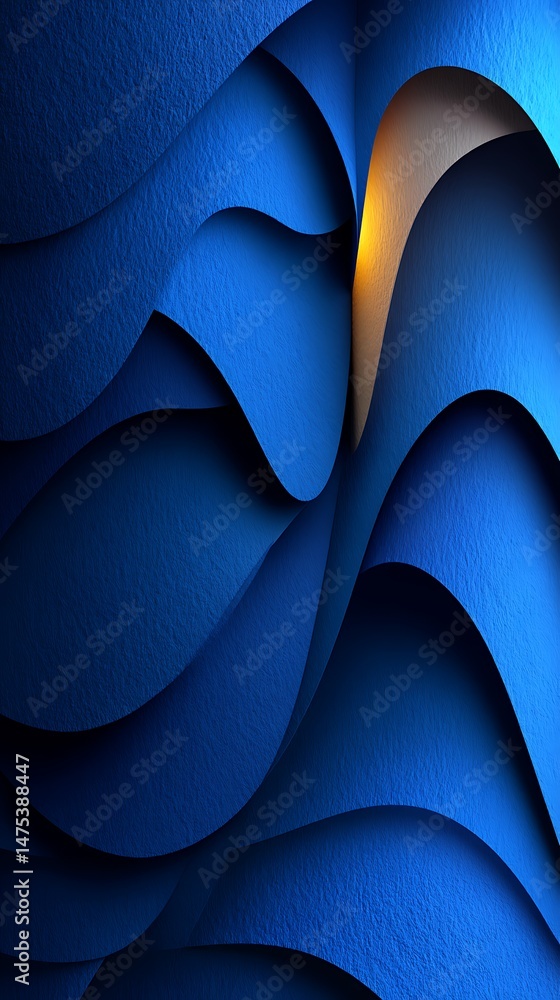 Poster deep blue textured curve layers with golden light accent abstract background