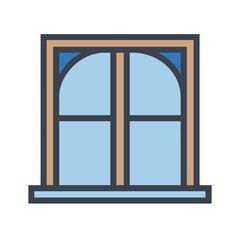 Obraz premium Arched window illustration with light blue fill and outline