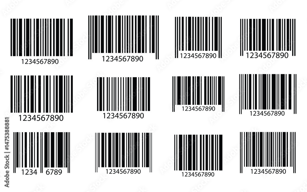 Poster barcode bar icon set vector. collection of barcode icon for product identification, retail vector de