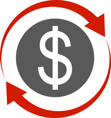 Money circulation icon. Dollar currency exchange icon isolated on transparent background. Cashback rebate, Return money, financial services, money refund, return on investment vector sign.