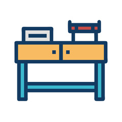 Flat design illustration of desk with furniture isolated on White