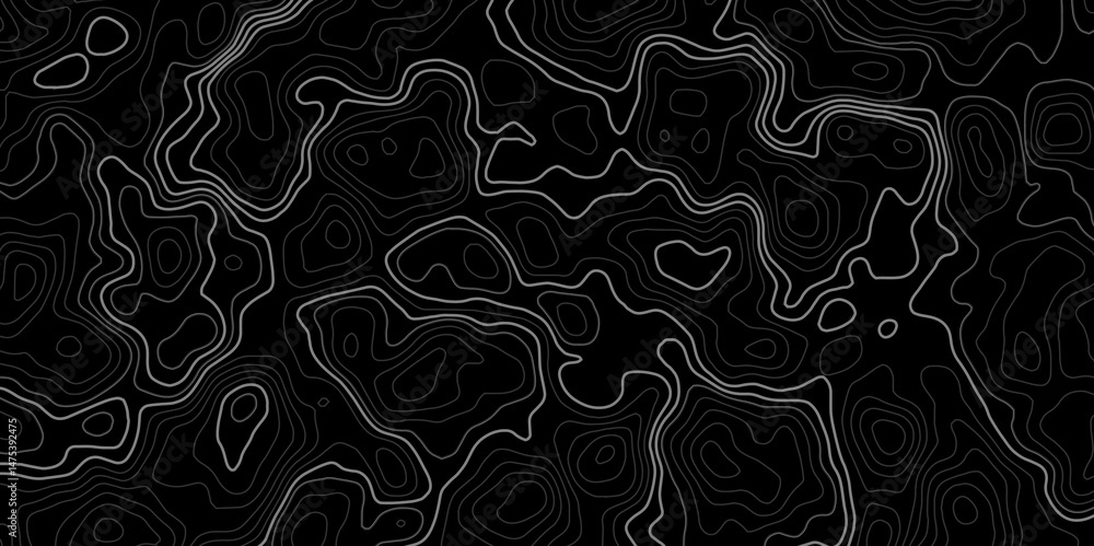 Poster topographic seamless abstract topographic map pattern design with gray contour lines on a black back