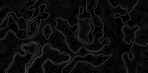 topographic seamless abstract topographic map pattern design with gray contour lines on a black background surface view, perfect for backgrounds and creative projects.