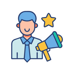 Marketing Man with Megaphone Reaching for Success Icon