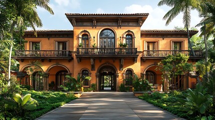 Obraz premium Mediterranean style mansion in tropical paradise high resolution picture