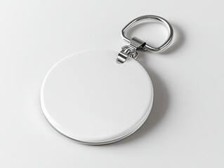 Blank white circular keychain with metal ring