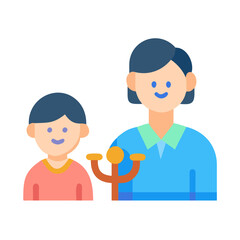 Mother and child playing a musical instrument flat illustration
