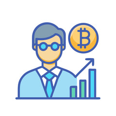Bitcoin Investments: Man with rising Bitcoin Chart