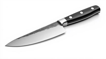 High resolution studio shot of a professional chef's knife gleaming with sharpness