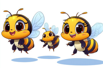 Three cute cartoon honeybees flying