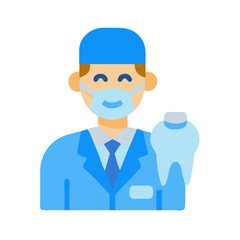 Happy dentist holding a tooth flat vector illustration