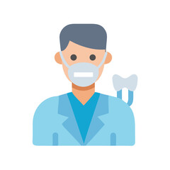 Cartoon Dentist with Tooth Icon and Face Mask