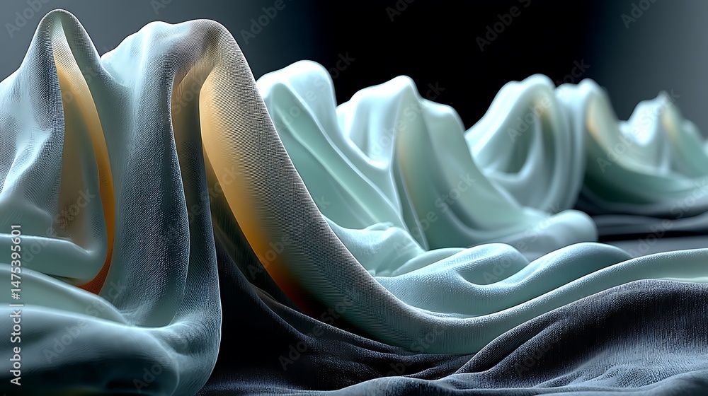 Poster flowing draped fabric texture background abstract silk cloth waves and folds pattern