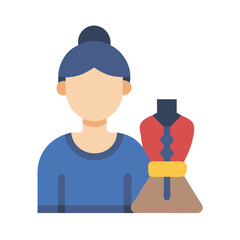 Stylized seamstress with mannequin flat vector icon design