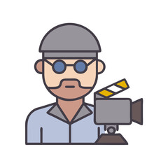 Cartoon Film Director With Clapper Board Film Camera