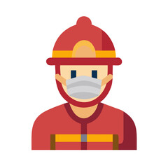 Firefighter icon wearing a mask on black background