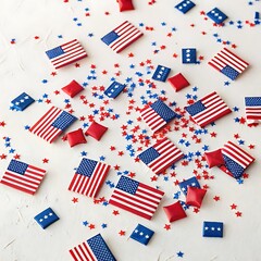 Obraz premium USA Patriotic Image: 4th of July Decorations, American Flags, Stars, Confetti