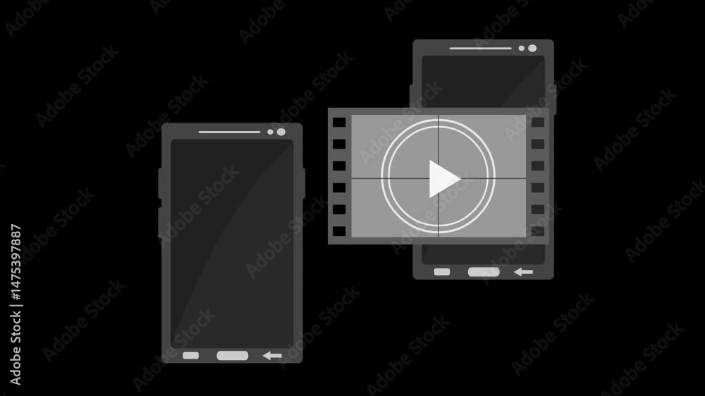 Poster animation icon mobile phone sharing video to another device concept, in a background with alpha chan