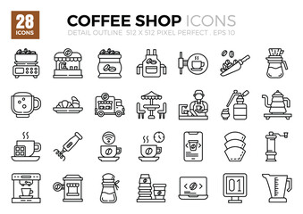 Coffee Shop thin outline icons set. Vector illustration