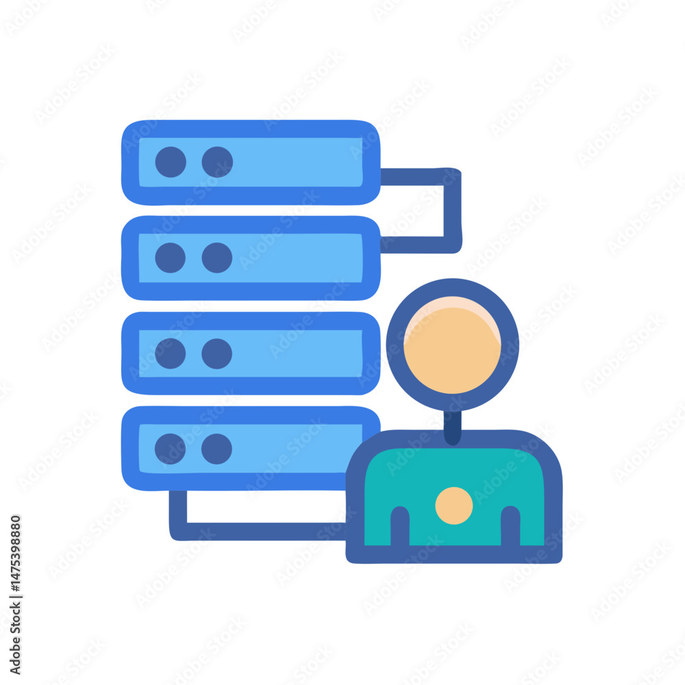 Poster server management concept with person icon and server stack