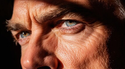 Close-up view of a man's face, expressing intensity and focus.