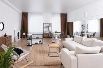Stylish living room interior with comfortable sofa