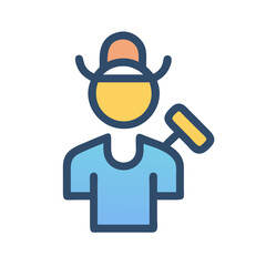 Cowboy with hammer icon on black background