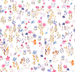 Seamless watercolor floral pattern on white background. beautiful and classic. unique colors elegant for wrapping textile and wallpaper 