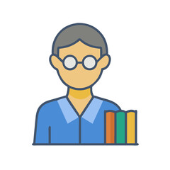 Professor or Librarian with Books Flat Vector Illustration