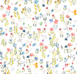 Seamless watercolor floral pattern on white background. beautiful and classic. unique colors elegant for wrapping textile and wallpaper 
