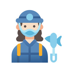 Female construction worker icon wearing mask and helmet