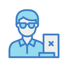 Denied application icon, man with rejected document illustration