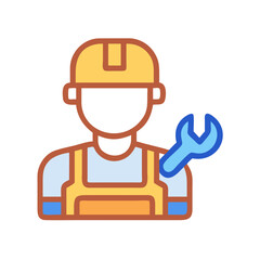 Cartoon handyman with wrench wearing a hardhat icon