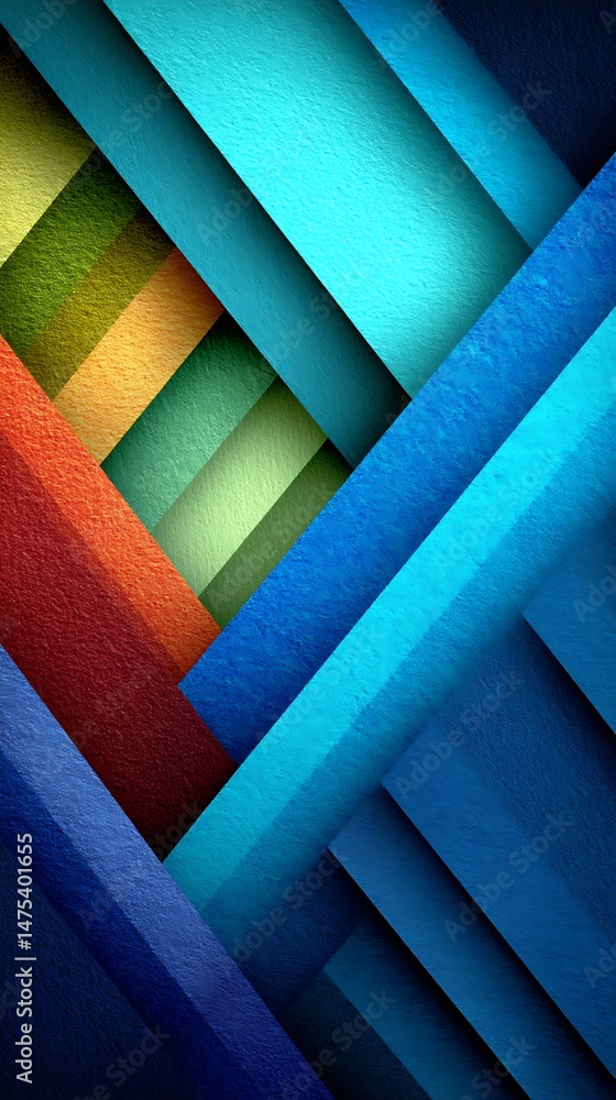 Poster intersecting textured rainbow stripes layers vibrant overlap patterned