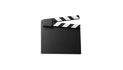 Black and white film clapperboard, classic movie clapper isolated on transparent background 