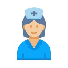 Cartoon Nurse Icon Wearing Blue Uniform and Cap